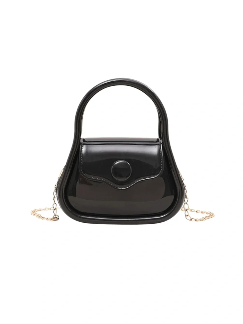 NWT‎ Girls Black Patent Mini Handbag with Gold Tone Chain Strap Wedding Party